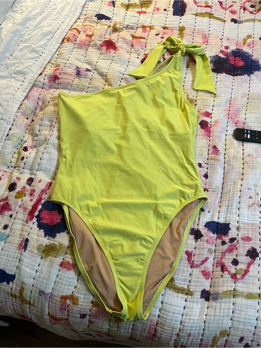 J. Crew Neon Yellow One-Shoulder Tie-Shoulder One-Piece